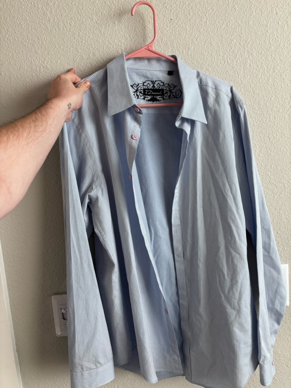 7 Diamonds Blue Shirt with Black Embroidered Label